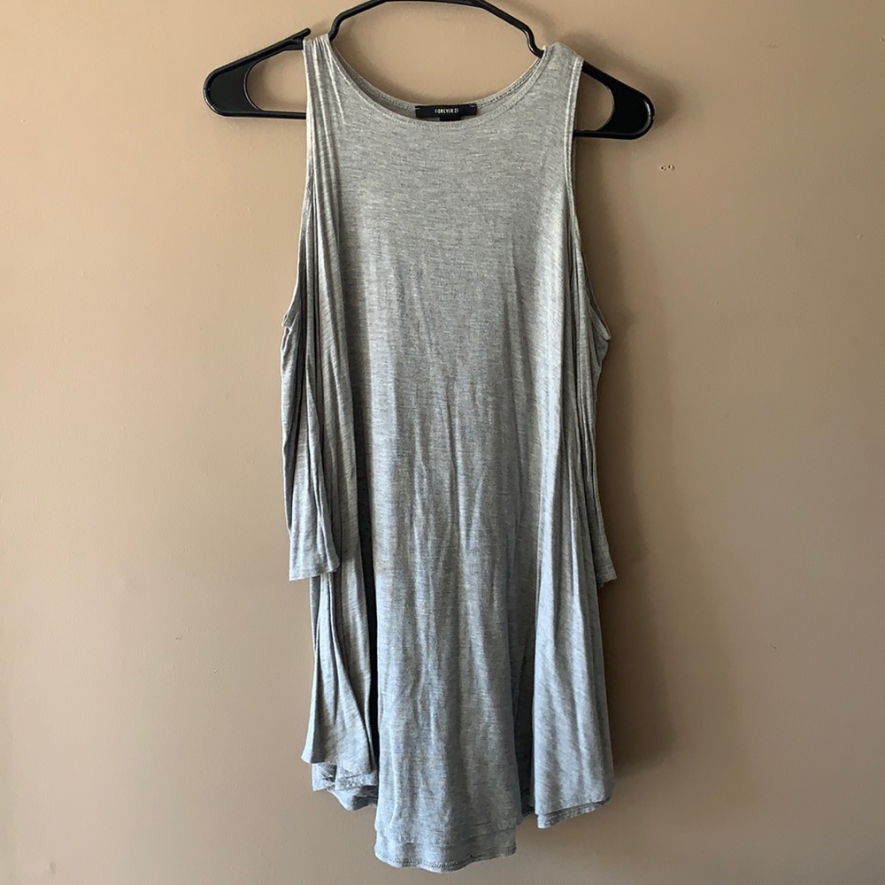 Gray Shoulder-Less Top
